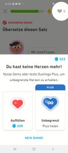 Duolingo - keine Herzen mehr Duolingo - keine Herzen mehr